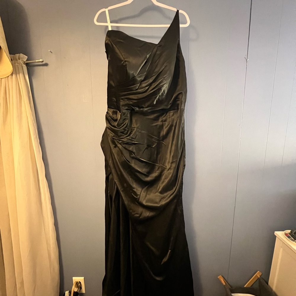 Women’s full length black satin gown